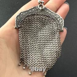 Antique Solid Silver Art Nouveau Coin Purse with Floral Decorations