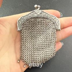 Antique Solid Silver Art Nouveau Coin Purse with Floral Decorations