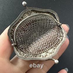 Antique Solid Silver Art Nouveau Coin Purse with Floral Decorations