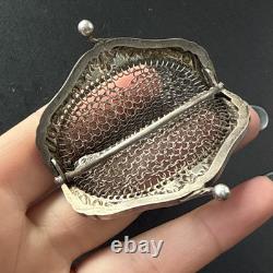 Antique Solid Silver Art Nouveau Coin Purse with Floral Decorations