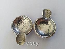 Antique Solid Silver Ashtray with Coins of King Amadeo I of Spain 1871-1893
