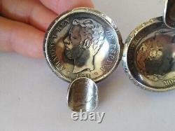 Antique Solid Silver Ashtray with Coins of King Amadeo I of Spain 1871-1893