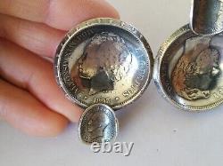 Antique Solid Silver Ashtray with Coins of King Amadeo I of Spain 1871-1893