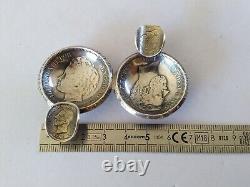 Antique Solid Silver Ashtray with Coins of King Amadeo I of Spain 1871-1893