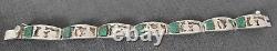 Antique Solid Silver Bracelet Set with Malachite Double-Faced Indochina Decoration