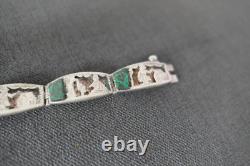 Antique Solid Silver Bracelet Set with Malachite Double-Faced Indochina Decoration