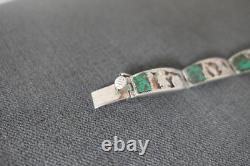 Antique Solid Silver Bracelet Set with Malachite Double-Faced Indochina Decoration