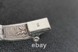 Antique Solid Silver Bracelet Set with Malachite Double-Faced Indochina Decoration