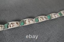 Antique Solid Silver Bracelet Set with Malachite Double-Sided Decoration Indochina