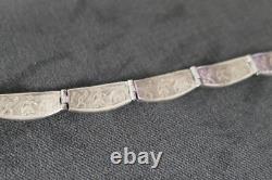 Antique Solid Silver Bracelet Set with Malachite Double-Sided Decoration Indochina