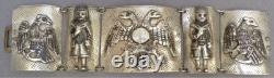 Antique Solid Silver Bracelet signed JF eagle silver eagle Peru Inca style