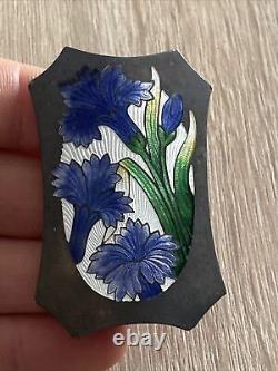 Antique Solid Silver Brooch Art Nouveau Floral Enamel Decorated