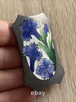 Antique Solid Silver Brooch Art Nouveau Floral Enamel Decorated
