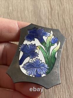 Antique Solid Silver Brooch Art Nouveau Floral Enamel Decorated