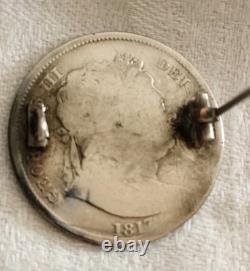 Antique Solid Silver Brooch Half-Crown George III 1817 Engraved Monogram A