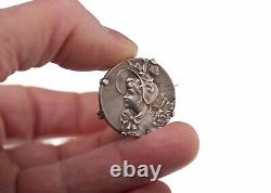 Antique Solid Silver Brooch Profile of a Woman circa 1900