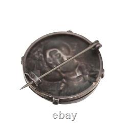 Antique Solid Silver Brooch Profile of a Woman circa 1900