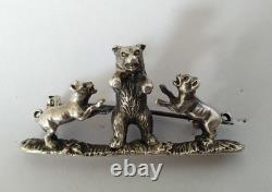 Antique Solid Silver Brooch with Bears & Dogs, Austro-Hungarian Empire, 19th Century