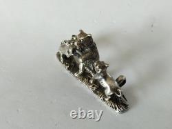 Antique Solid Silver Brooch with Bears & Dogs, Austro-Hungarian Empire, 19th Century