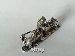 Antique Solid Silver Brooch with Bears & Dogs, Austro-Hungarian Empire, 19th Century