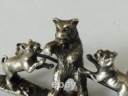 Antique Solid Silver Brooch with Bears & Dogs, Austro-Hungarian Empire, 19th Century
