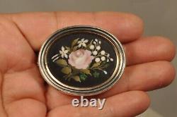 Antique Solid Silver Brooch with Pietra Dura Inlay