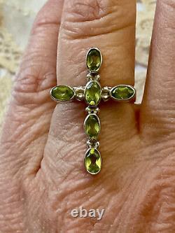 Antique Solid Silver Cross Ring Peridot Crafted Hallmarked