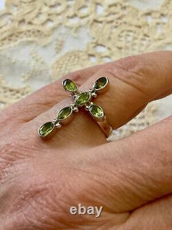 Antique Solid Silver Cross Ring Peridot Crafted Hallmarked