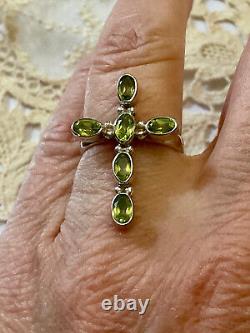 Antique Solid Silver Cross Ring Peridot Crafted Hallmarked