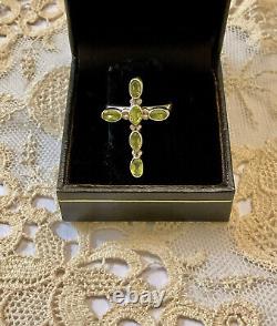 Antique Solid Silver Cross Ring Peridot Crafted Hallmarked