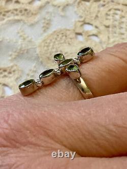 Antique Solid Silver Cross Ring Peridot Crafted Hallmarked