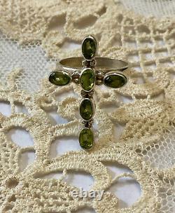 Antique Solid Silver Cross Ring Peridot Crafted Hallmarked