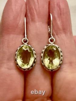 Antique Solid Silver Earrings - Genuine Citrine