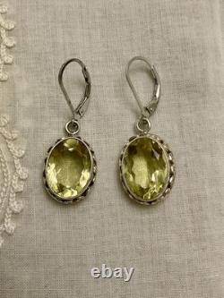 Antique Solid Silver Earrings - Genuine Citrine