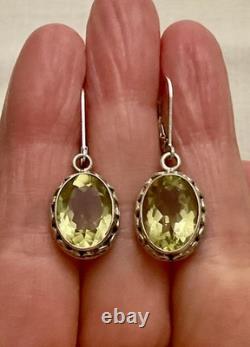 Antique Solid Silver Earrings - Genuine Citrine