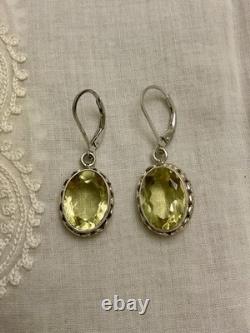 Antique Solid Silver Earrings - Genuine Citrine