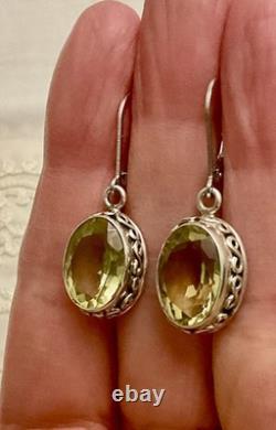 Antique Solid Silver Earrings - Genuine Citrine