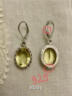 Antique Solid Silver Earrings - Genuine Citrine