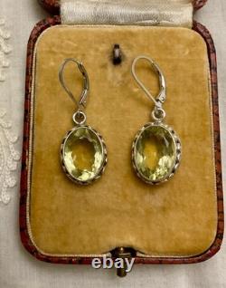 Antique Solid Silver Earrings - Genuine Citrine