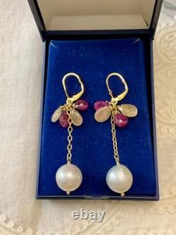 Antique Solid Silver Earrings Gold Ruby Yellow Sapphire Pearl