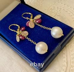 Antique Solid Silver Earrings Gold Ruby Yellow Sapphire Pearl