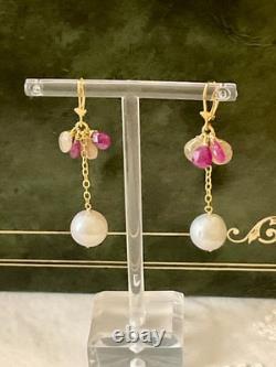 Antique Solid Silver Earrings Gold Ruby Yellow Sapphire Pearl