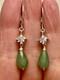 Antique Solid Silver Earrings With Jade, Fine Pearl, And Baguette Topazes