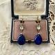 Antique Solid Silver Earrings With Lapis, Blue Topaz, And Fine Pearl