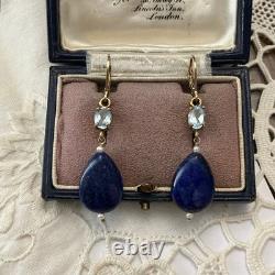 Antique Solid Silver Earrings with Lapis, Blue Topaz, and Fine Pearl