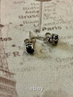 Antique Solid Silver Earrings with Real Gold and 1 Carat Blue Sapphire