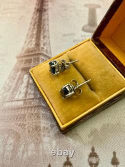 Antique Solid Silver Earrings with Real Gold and 1 Carat Blue Sapphire