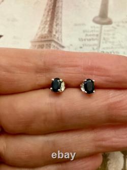 Antique Solid Silver Earrings with Real Gold and 1 Carat Blue Sapphire