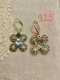 Antique Solid Silver Earrings with Sublime Blue Topaz and Sapphire