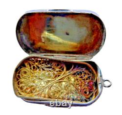 Antique Solid Silver Gilt Vinaigrette Pendant - 19th Century